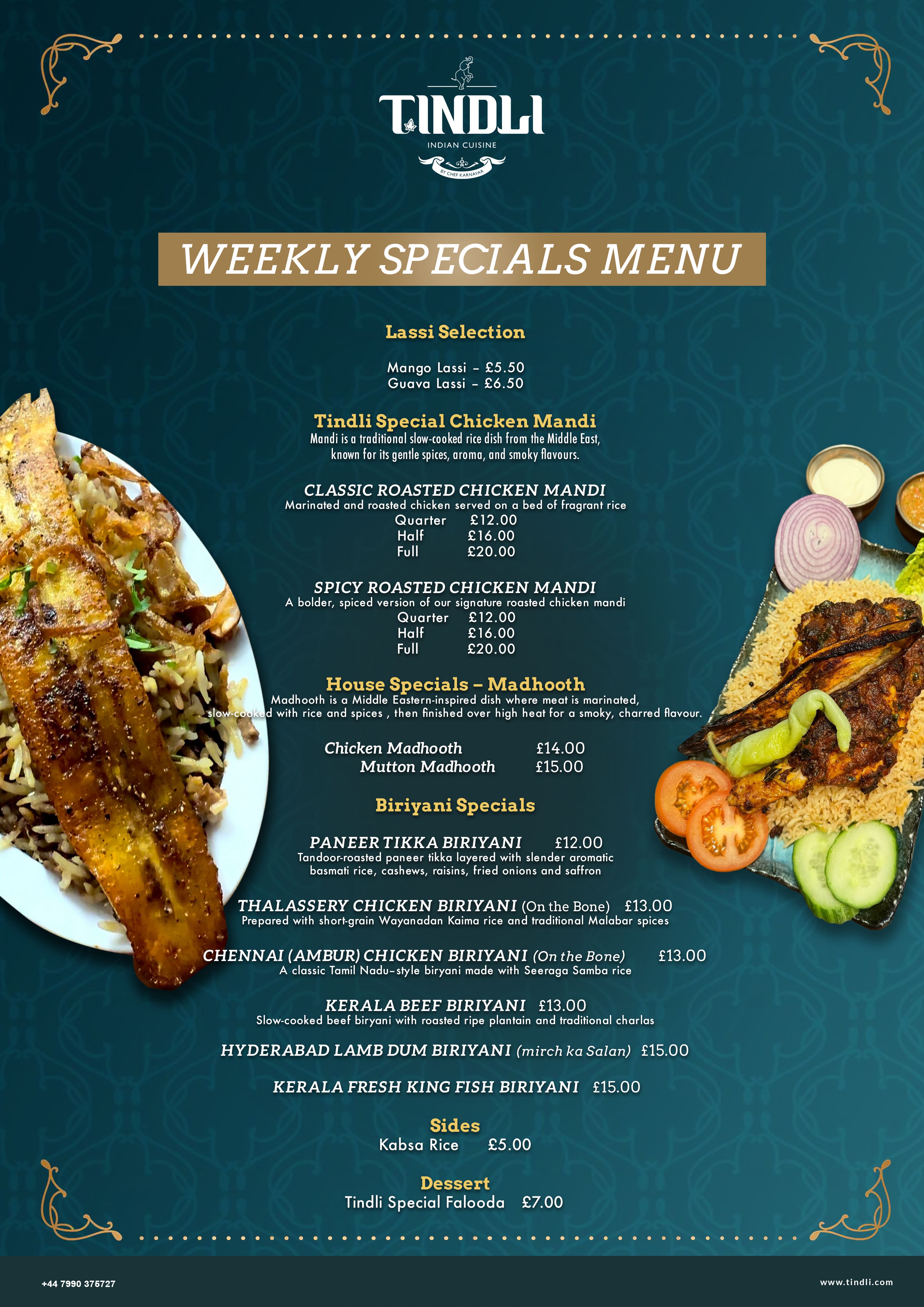 Traditional Indian menu London